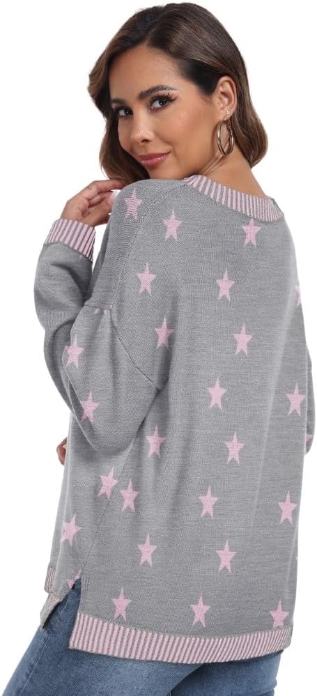 PrinStory Pullover Damen Strickpullover Langarm Rundhals Elegant Lässig Sweatshirt Warm Damen Winter Pullis Strickwaren