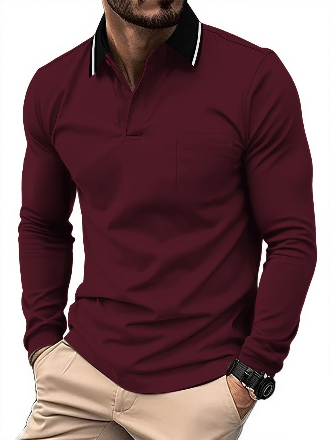 JACKETOWN 3er Pack Poloshirt Herren Langarm Atmungsaktiv Poloshirt Set Knopfkragen Arbeitshemd Golf Polohemd Frühling Herbst Arbeits T Shirt mit Tasche