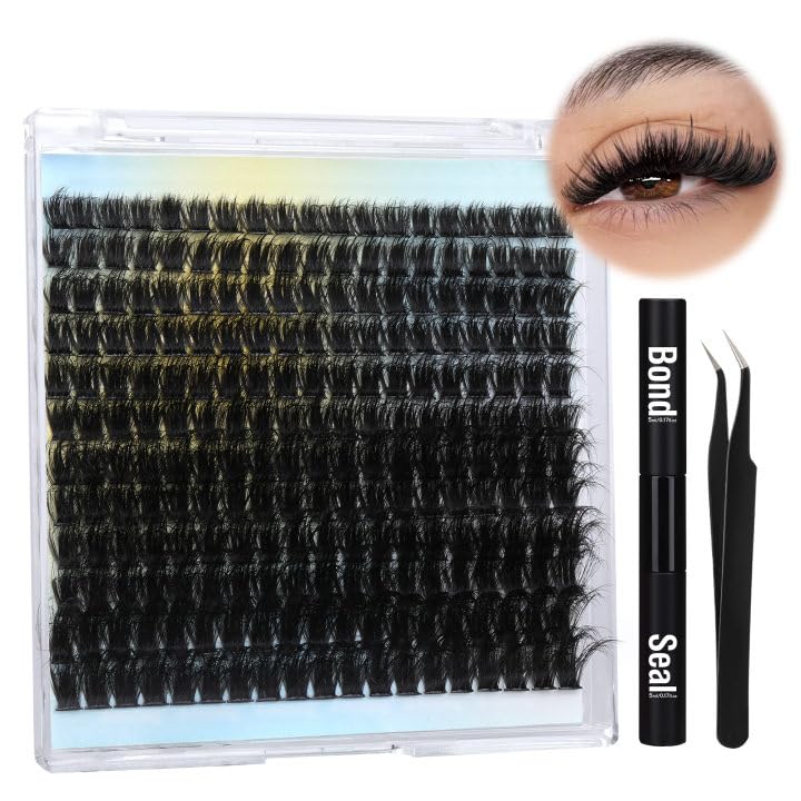 Wimpern Extensions Set Künstliche Wimpern Natürliche DIY Wimpernverlängerung Cluster Wimpern 16MM Individuelle Lashes Kit 40D Nerz Wimpern Fluffy mit Lash Bond und Seal Lash Tweezers