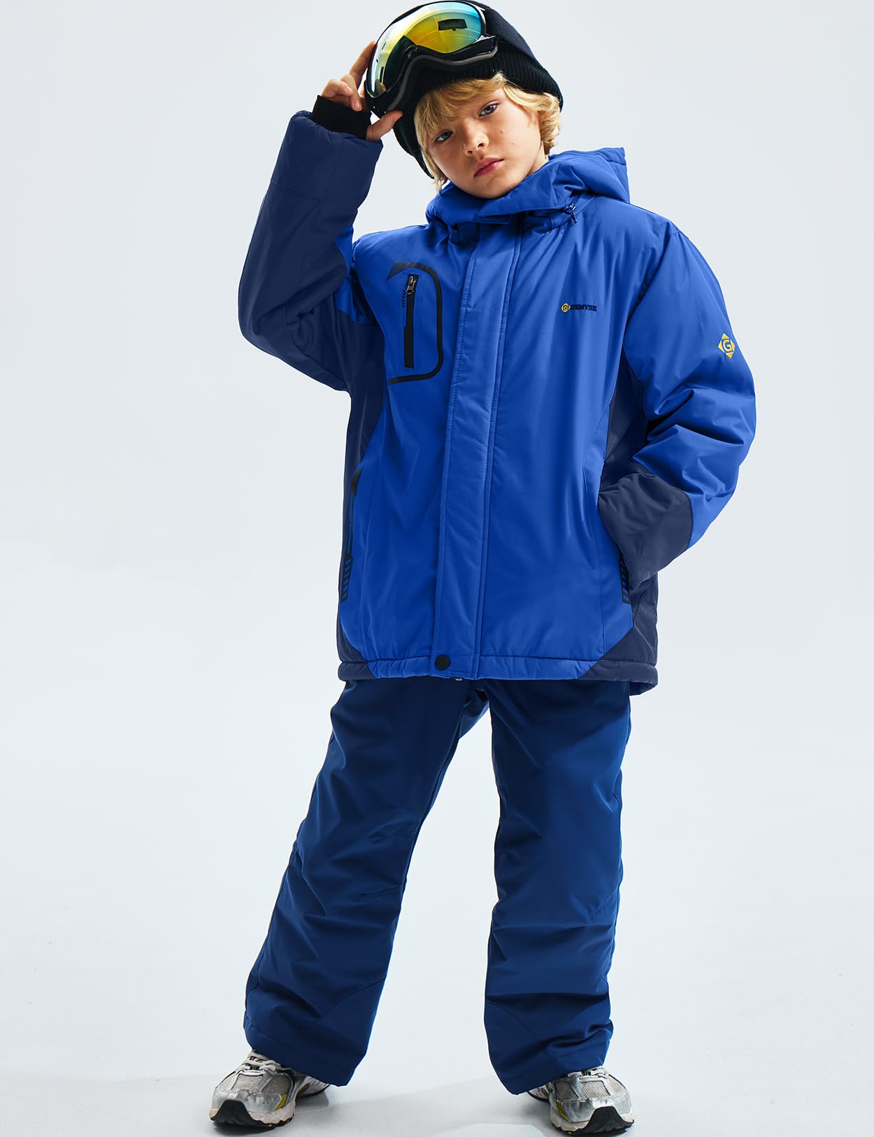 Gemyse Boys' Waterproof Ski Jacket, Windproof Fleece Jacket, Outdoor Winter Jacket, Rain Jacket with Hood