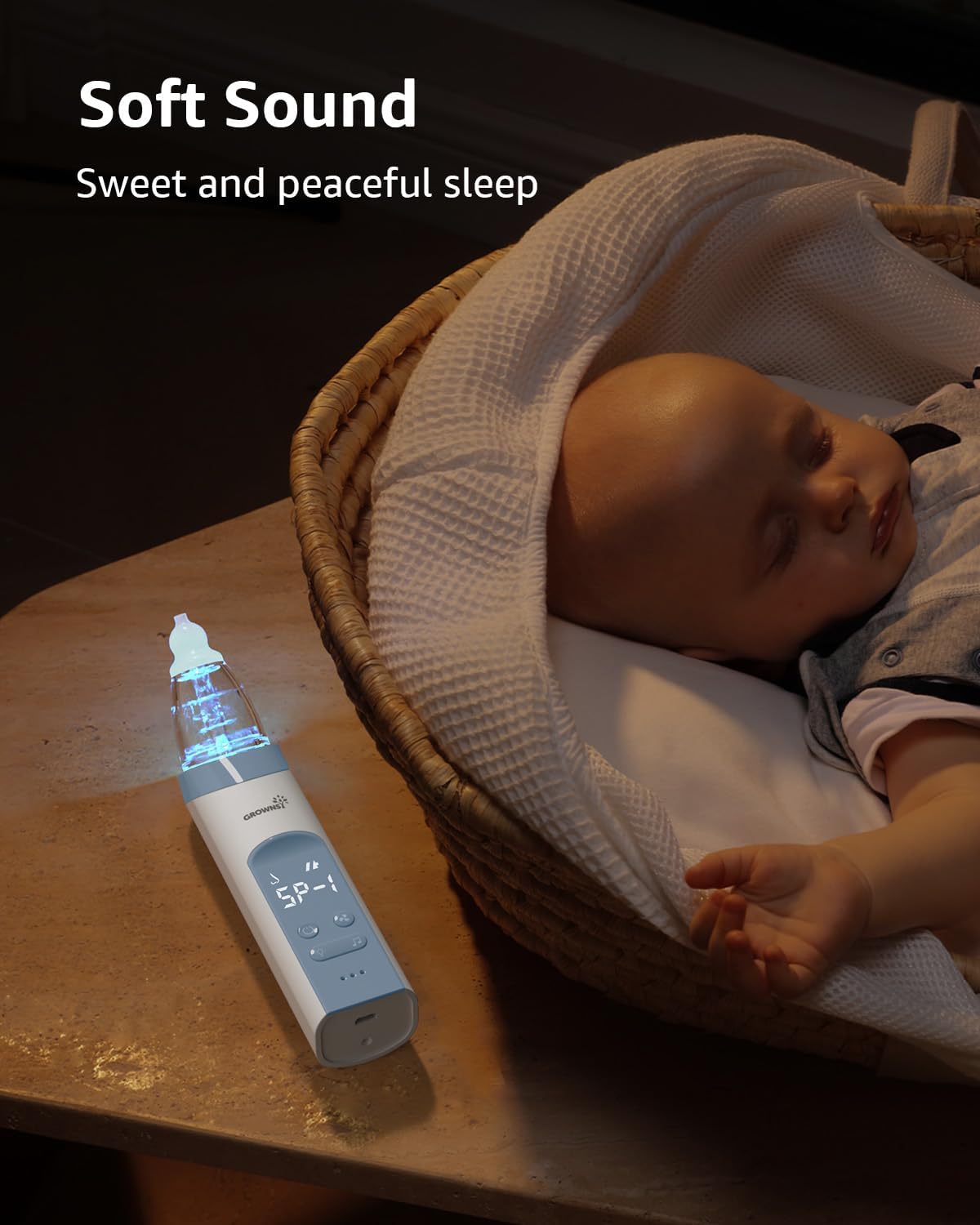 GROWNSY Nasensauger Baby | Nasensauger Baby Elektrisch| Nasensauger Baby Staubsauger Wiederaufladbar, Mit 3 SaugstäRken Musik & Licht Beruhigender Funktion Und 3 GrößEn Silikon Tipps