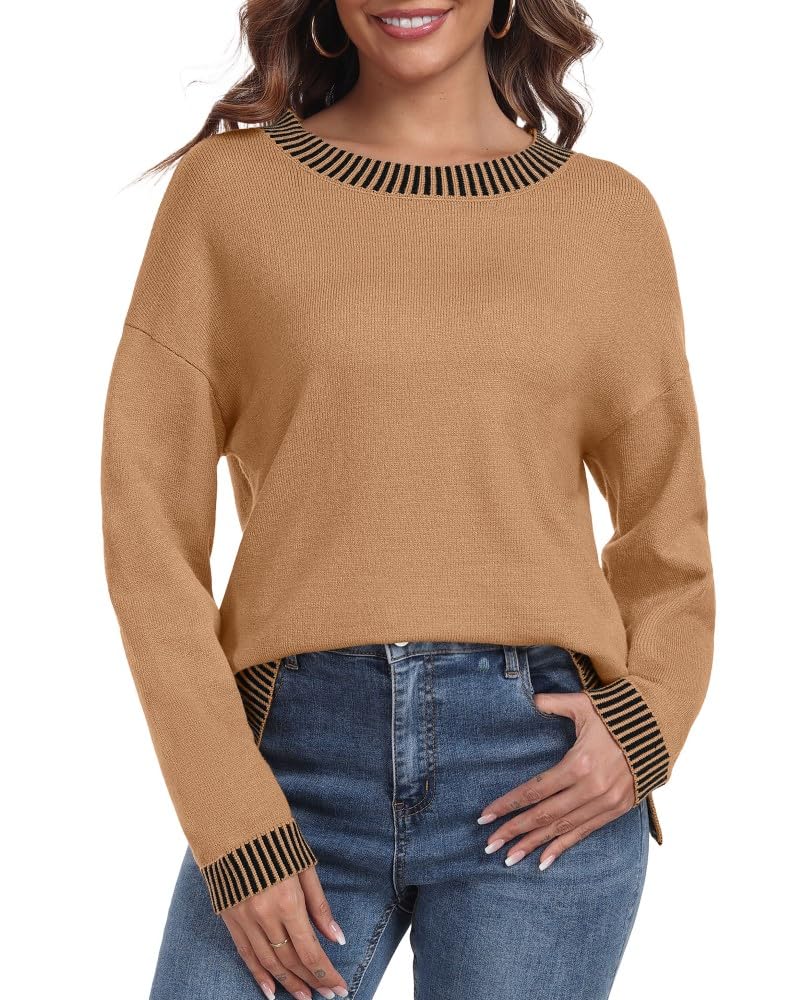 PrinStory Pullover Damen Strickpullover Langarm Rundhals Elegant Lässig Sweatshirt Warm Damen Winter Pullis Strickwaren