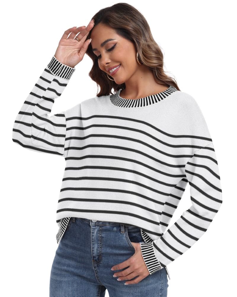 PrinStory Pullover Damen Strickpullover Langarm Rundhals Elegant Lässig Sweatshirt Warm Damen Winter Pullis Strickwaren