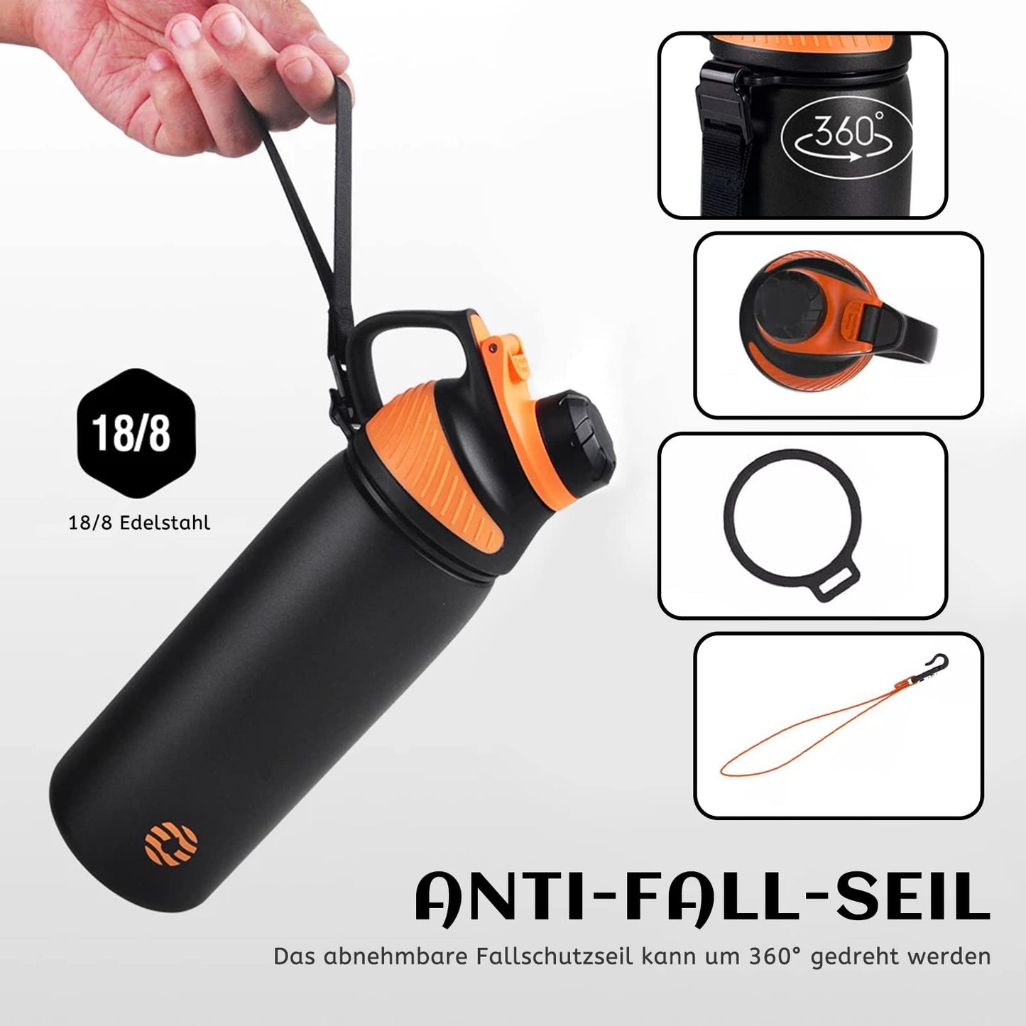 Fjbottle Edelstahl Trinkflasche Sport mit Magnetischem Deckel 1L, 800ml, 600ml, 400ml BPA-Frei Auslaufsichere Kinder Flasche - Kohlensäure geeignet 1500ML Wasserflasche Thermo für Schule, Fitness