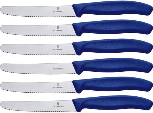 Victorinox Swiss Classic, Tomaten- und Tafelmesser, 6-teilig, Buttermesser, Extra Scharf, Wellenschliff, 11 cm, Rostfreier Stahl, blau