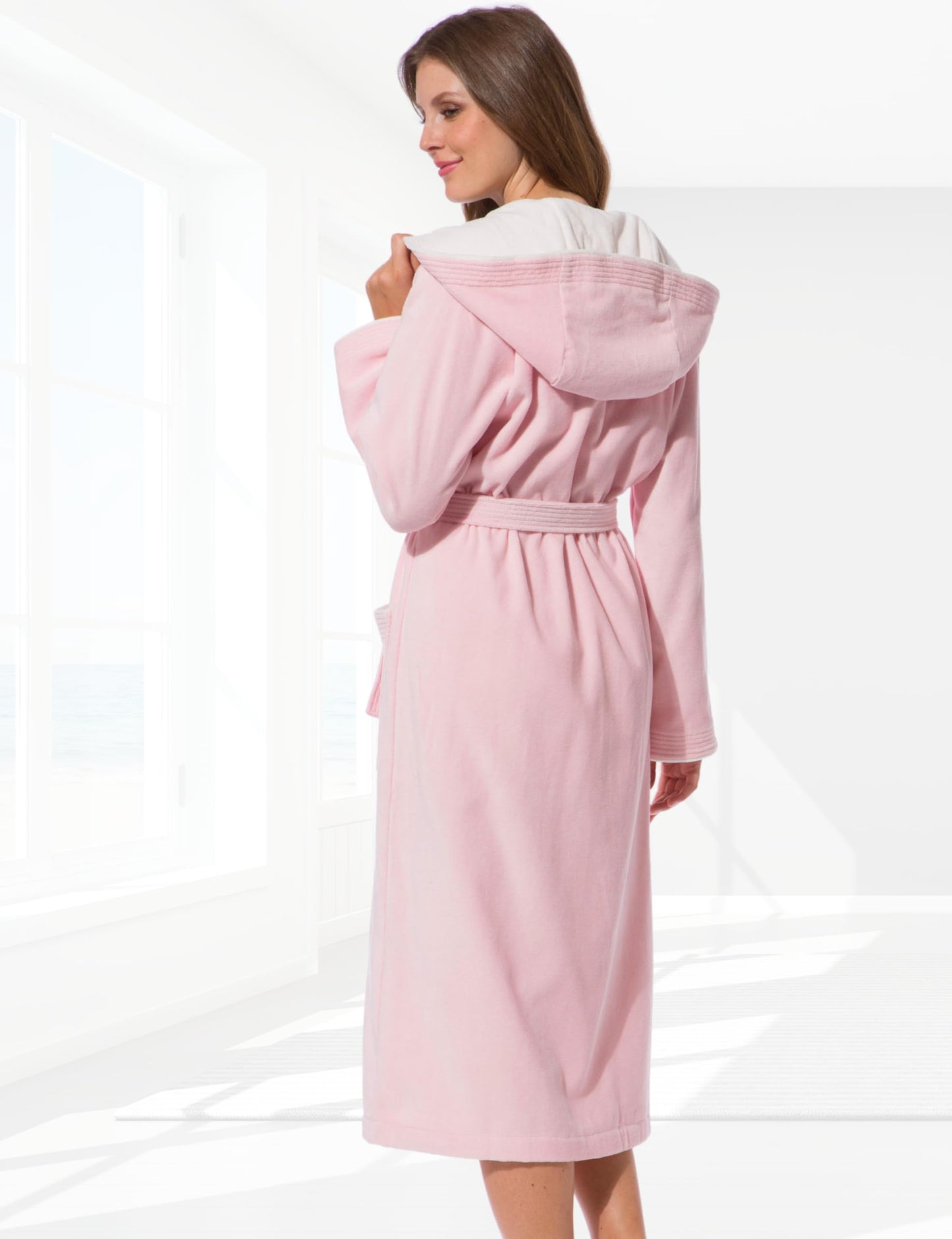 Morgenstern Bademantel Damen 100% Baumwolle mit Kapuze Frottee-Velours OEKO-TEX Leonie