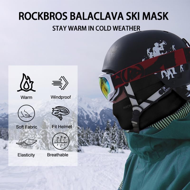 ROCKBROS Sturmhaube Balaclava Skimaske Winddicht Warm für Fahrrad Ski Motorrad Winter Unisex Einheitsgröße