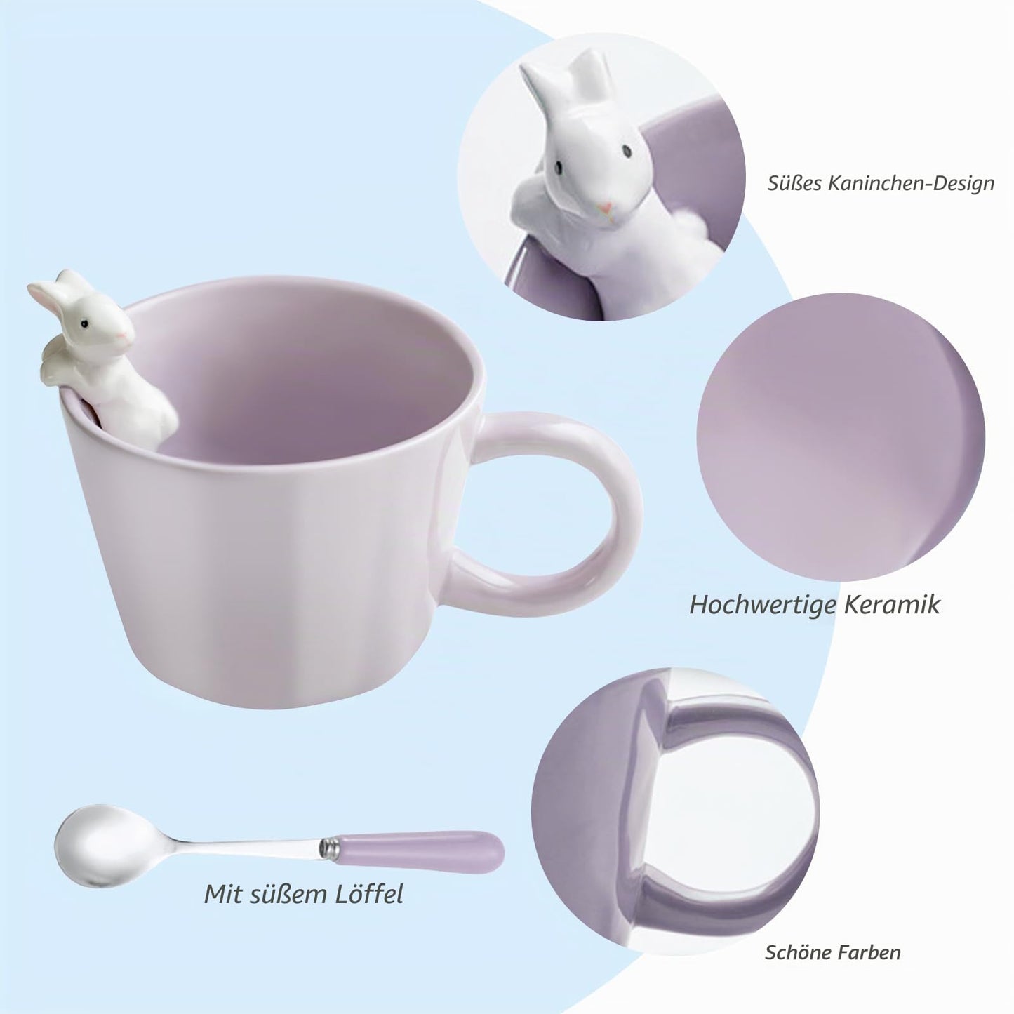 BigNoseDeer Süße Sachen Keramik Katze Kaffeetasse Teetasse Deckel Löffel Lustige Tassen Geschenke für Frauen Kaffeebecher 3D Tasse Personalisiert Cappuccino Tasse Beste Freundin Weihnachten Geschenk