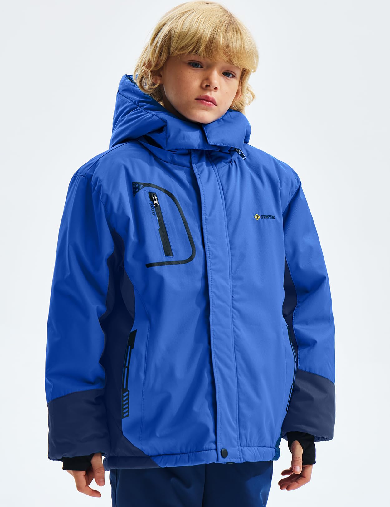 Gemyse Boys' Waterproof Ski Jacket, Windproof Fleece Jacket, Outdoor Winter Jacket, Rain Jacket with Hood