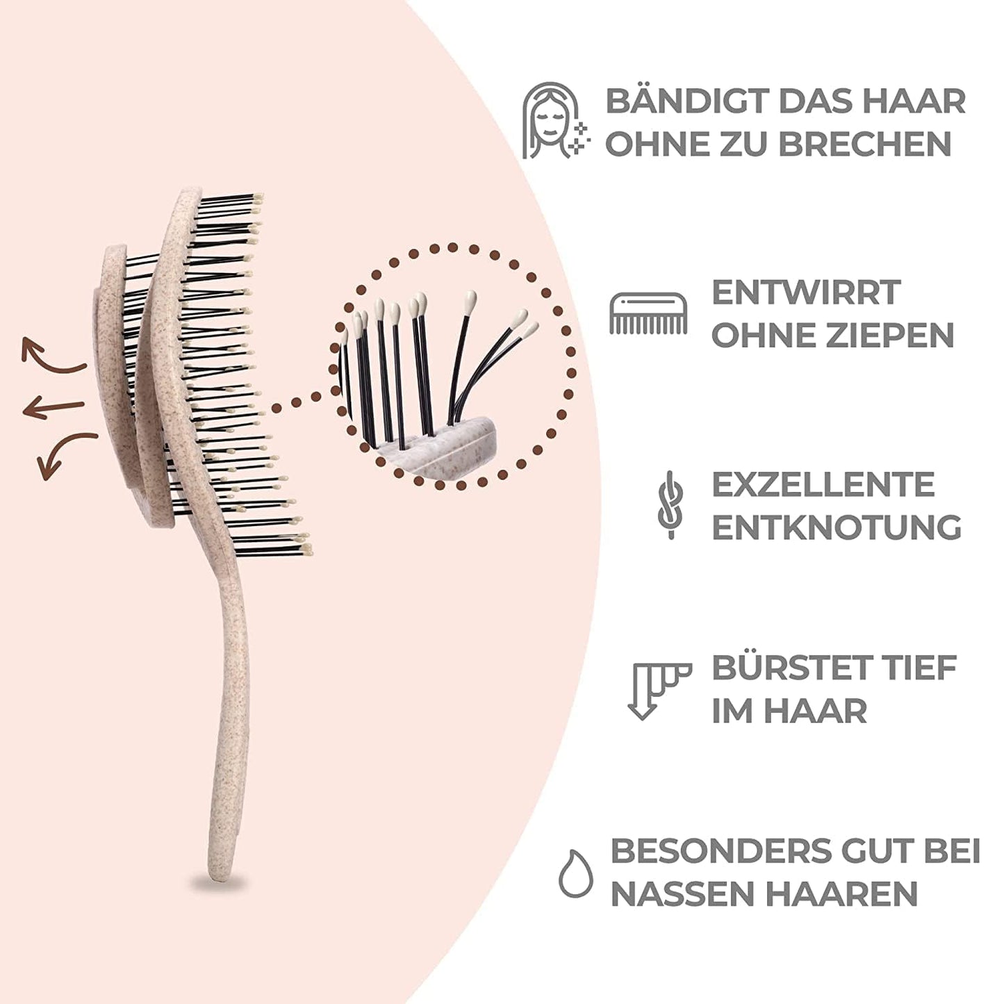 Ninabella Haarbürste ohne Ziepen für Damen, Herren & Kinder - Entwirrbürste auch für Locken & Lange Haare - Einzigartige Profi Detangler-Bürste mit Spiralfeder - Schwarz