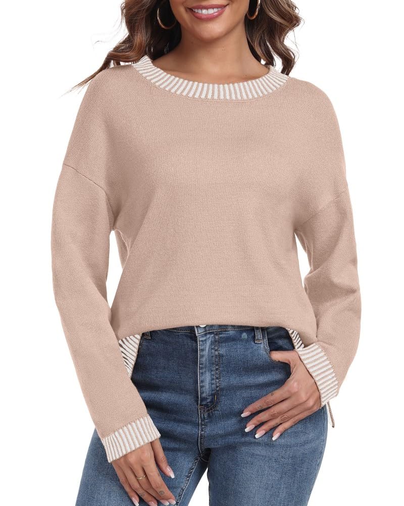 PrinStory Pullover Damen Strickpullover Langarm Rundhals Elegant Lässig Sweatshirt Warm Damen Winter Pullis Strickwaren