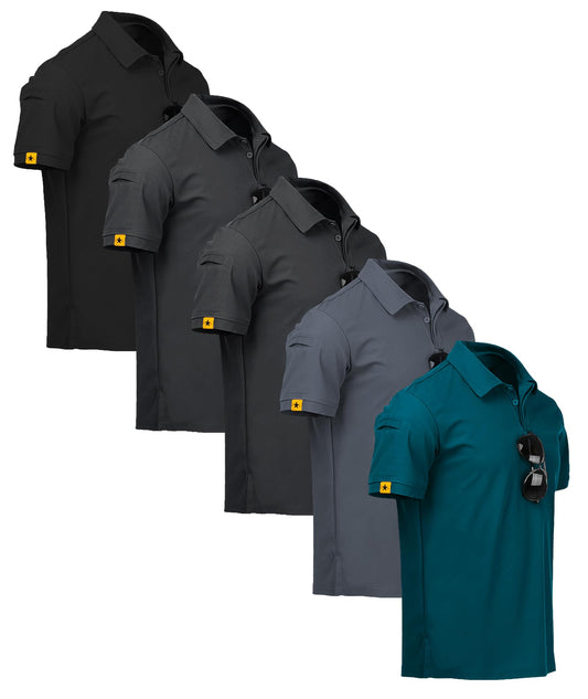 ZITY Pack of 5 Polo Shirts Men's Short Sleeve Quick-Drying Breathable T-Shirt Men Summer Polo Shirt Sports Shirt Regular Fit Golf Polo Shirts for Men