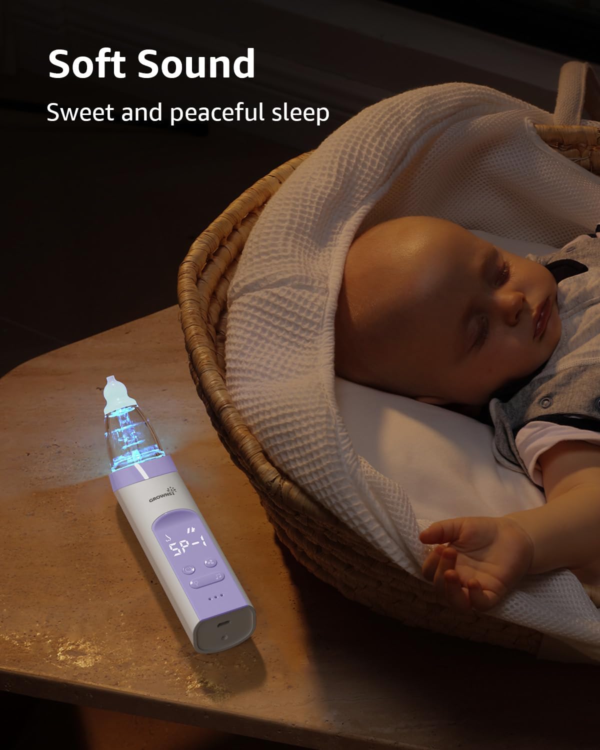 GROWNSY Nasensauger Baby | Nasensauger Baby Elektrisch| Nasensauger Baby Staubsauger Wiederaufladbar, Mit 3 SaugstäRken Musik & Licht Beruhigender Funktion Und 3 GrößEn Silikon Tipps