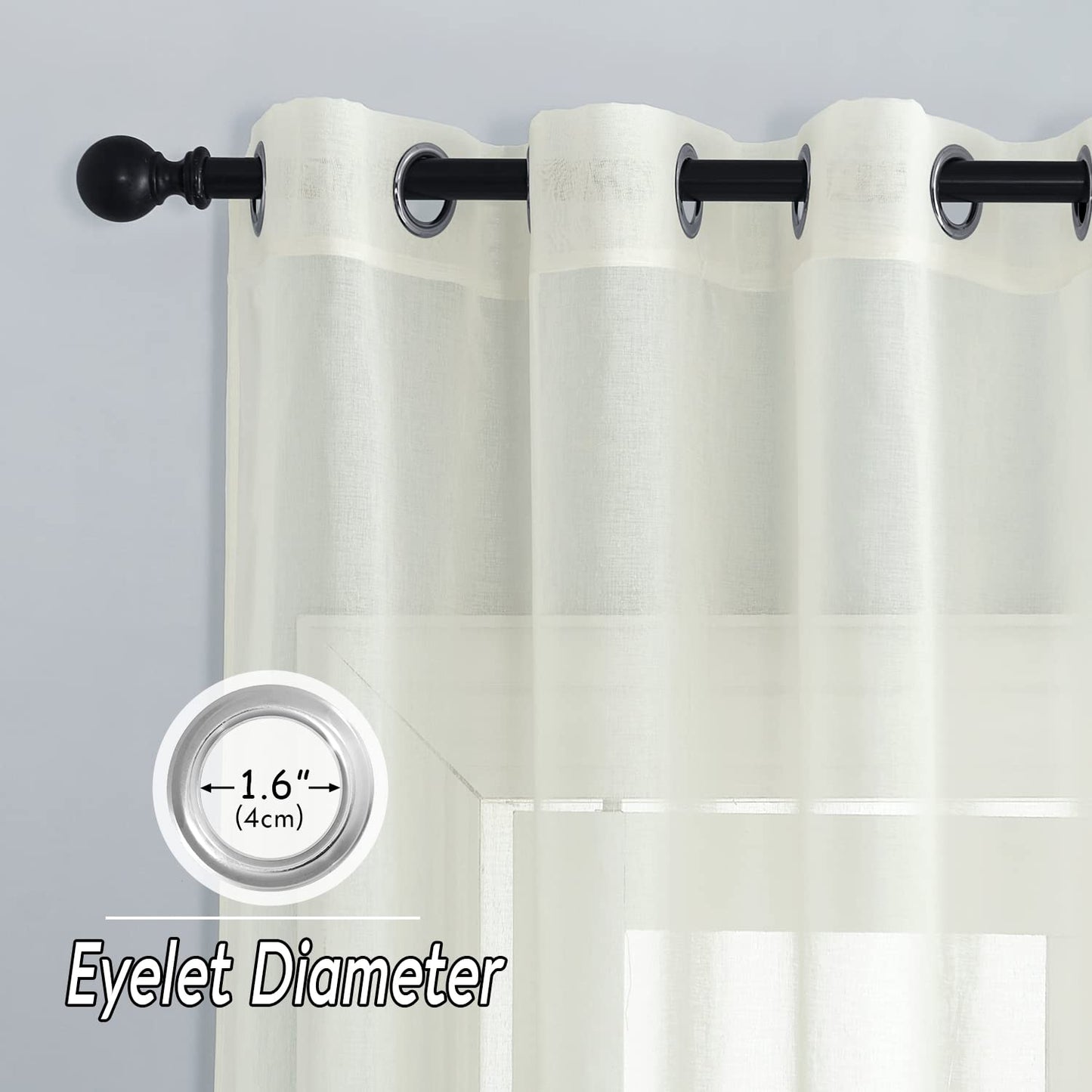 PONY DANCE Voile Gardinen Weiss Transparent Ösenvorhang 2er Set H 160 x B 140 cm Wohnzimmer Gardinen Kurz Durchlässige Vorhänge Weiß Vorhang Leinenoptik Schlafzimmer