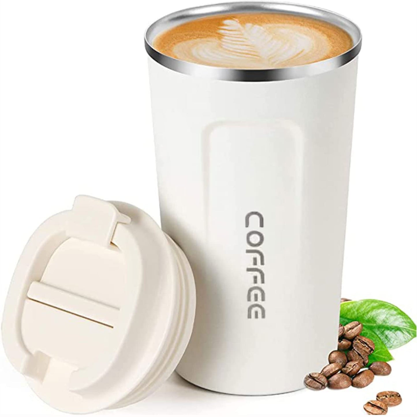 ERBO Kaffeebecher to go, Thermobecher Edelsthal, Auslaufsicher Kaffeetasse Kaffeebecher mit Deckel, Kaffeetasse Thermobecher für Unterwegs Umweltfreundlich, Weiß 380ml