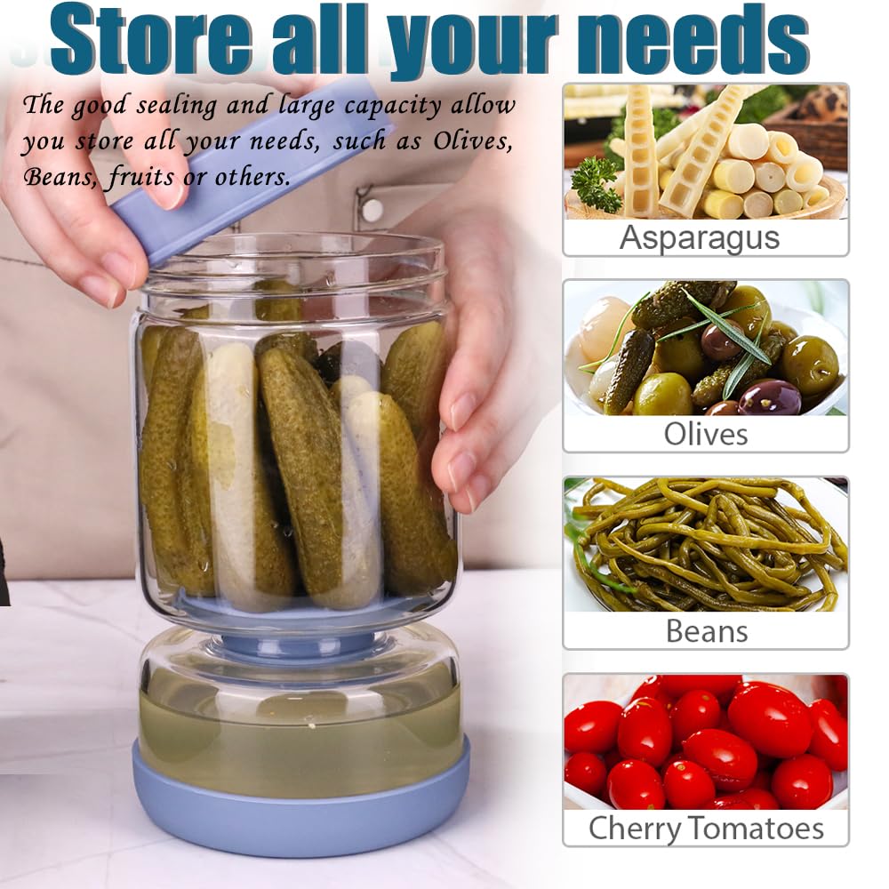 Homnoble Glas Einlegeglas mit Sieb Sanduhr, Pickle und Olive Jar Flip für Saft Separator von Nassen und Trockenen Food-grade ABS Deckel und BPA Frei für Essiggurke Olive Kimchi Jalapenos