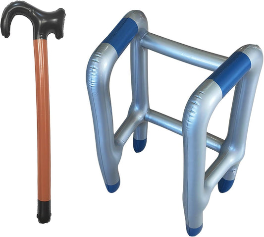 Rollator Aufblasbar und Aufblasbarer Gehstock Set Aufblasbare Gehhilfe -Aufblasbare Kostüme für Karneval Fasching oder Rente Cosplay, Lustiges Geschenk für Geburtstagsstreiche
