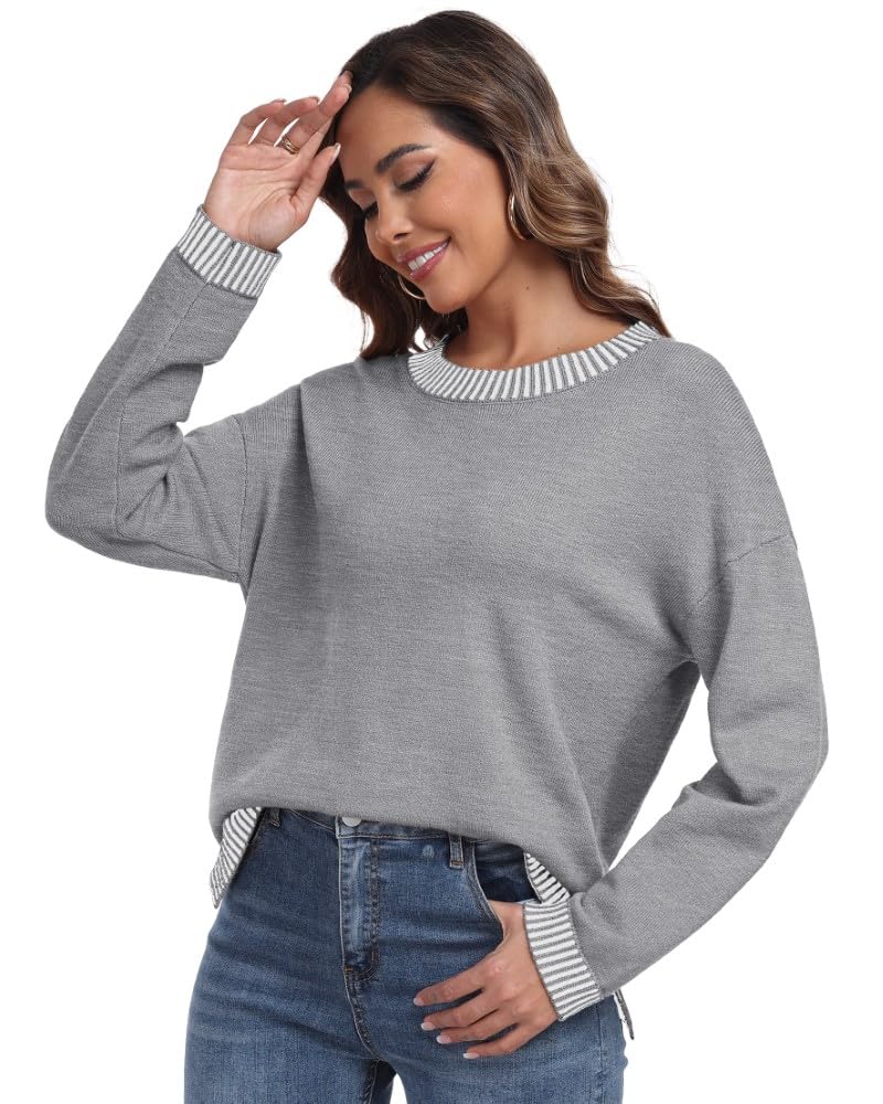 PrinStory Pullover Damen Strickpullover Langarm Rundhals Elegant Lässig Sweatshirt Warm Damen Winter Pullis Strickwaren