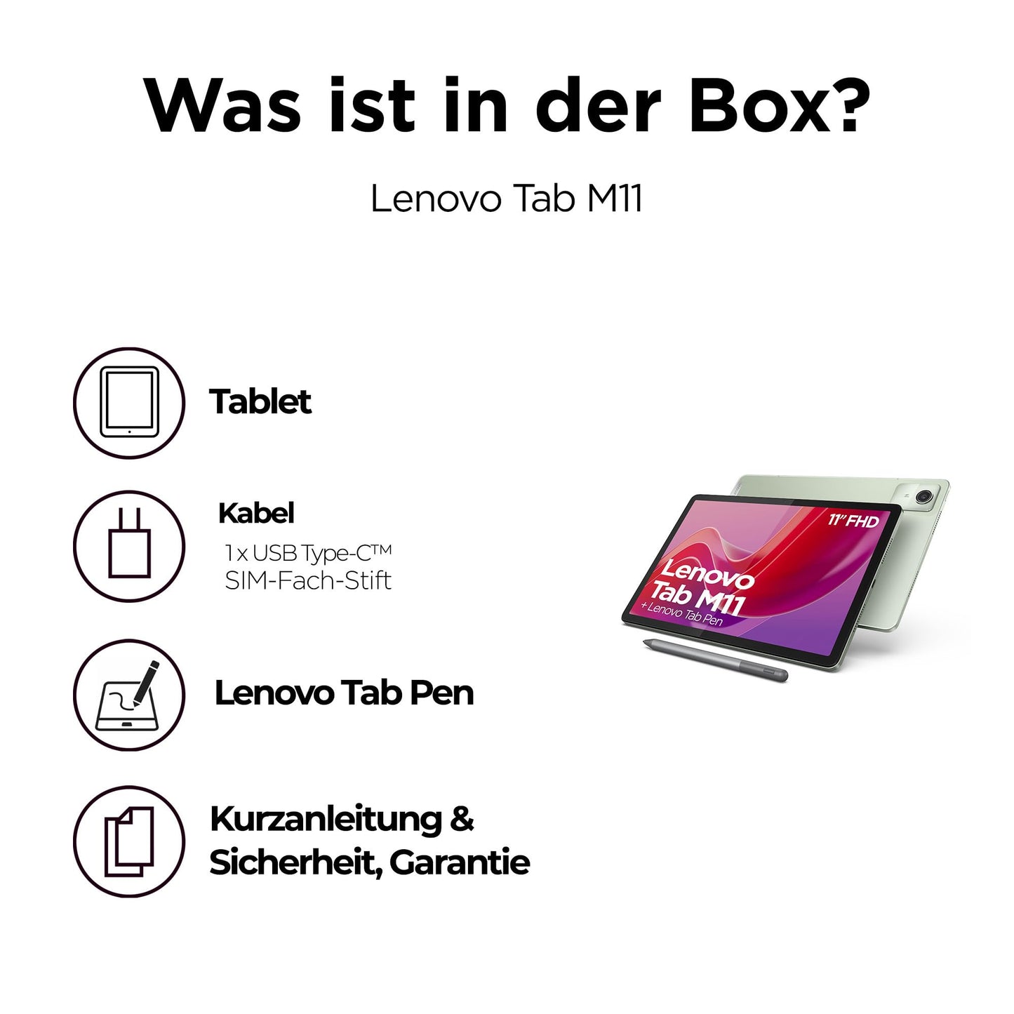 Lenovo Tab M11 Tablet | 11 Inch WUXGA Touch Display | MediaTek Helio G88 | 4GB RAM | 128GB eMMC 5.1 | Android 14 | Green | Includes Lenovo Tab Pen