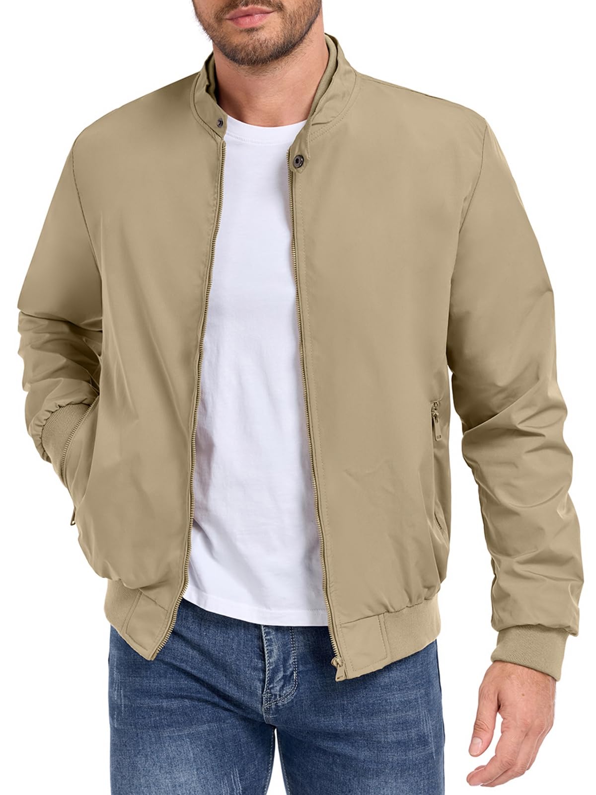 HOTIAN Herren Jacke Leichte Windbreaker Bomberjacke mit Stehkragen Jacke Übergangsjacke Freizeit jacke mit Reißverschlusstaschen