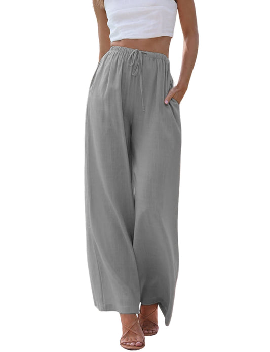 Imuedaen Damen Hosen Sommer Leinen Leicht Casual Locker Leinenhose Freizeithose Palazzo Hose Weite Leg Hose Sommerhose Hohe Taille mit Tunnelzug und Taschen