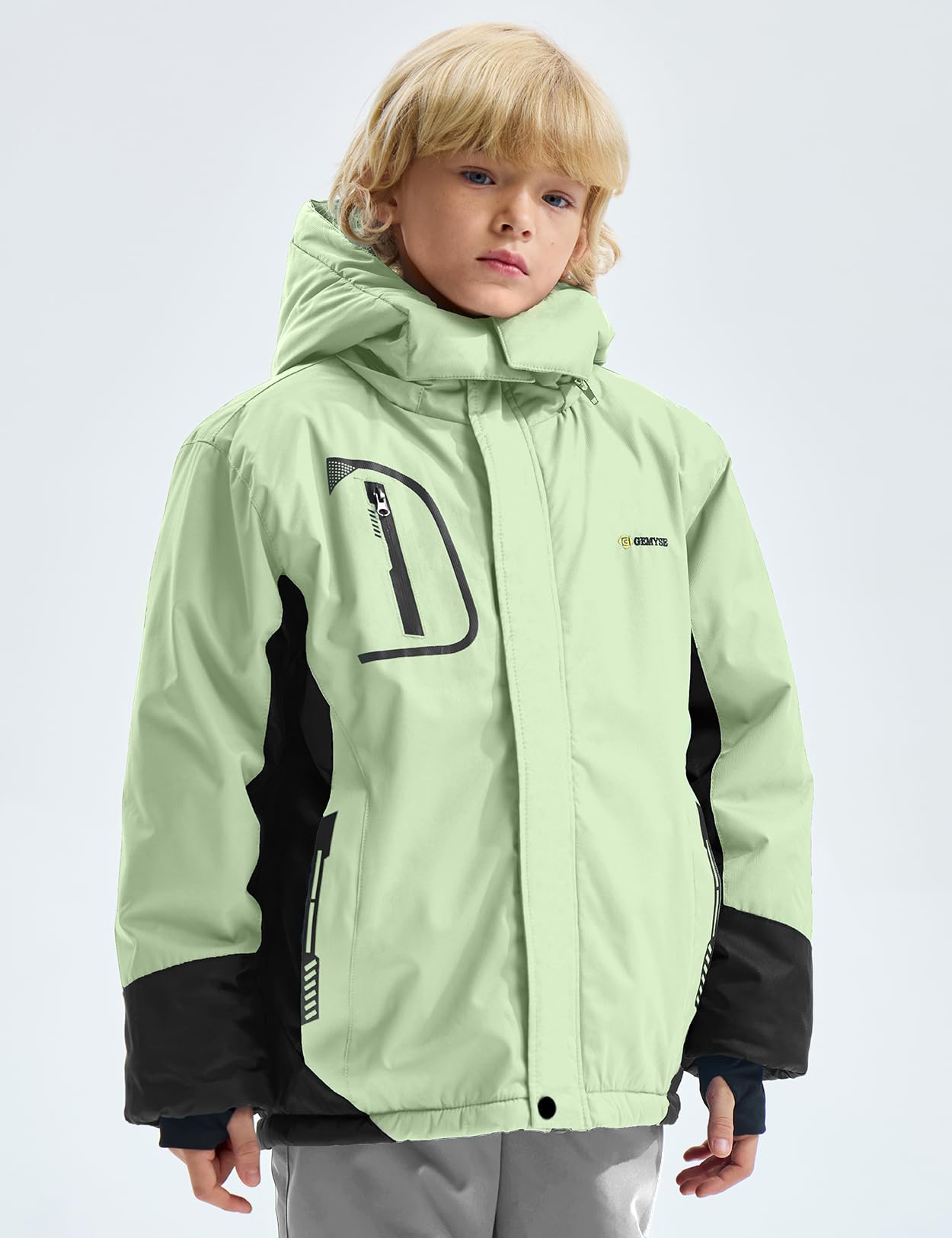 Gemyse Boys' Waterproof Ski Jacket, Windproof Fleece Jacket, Outdoor Winter Jacket, Rain Jacket with Hood