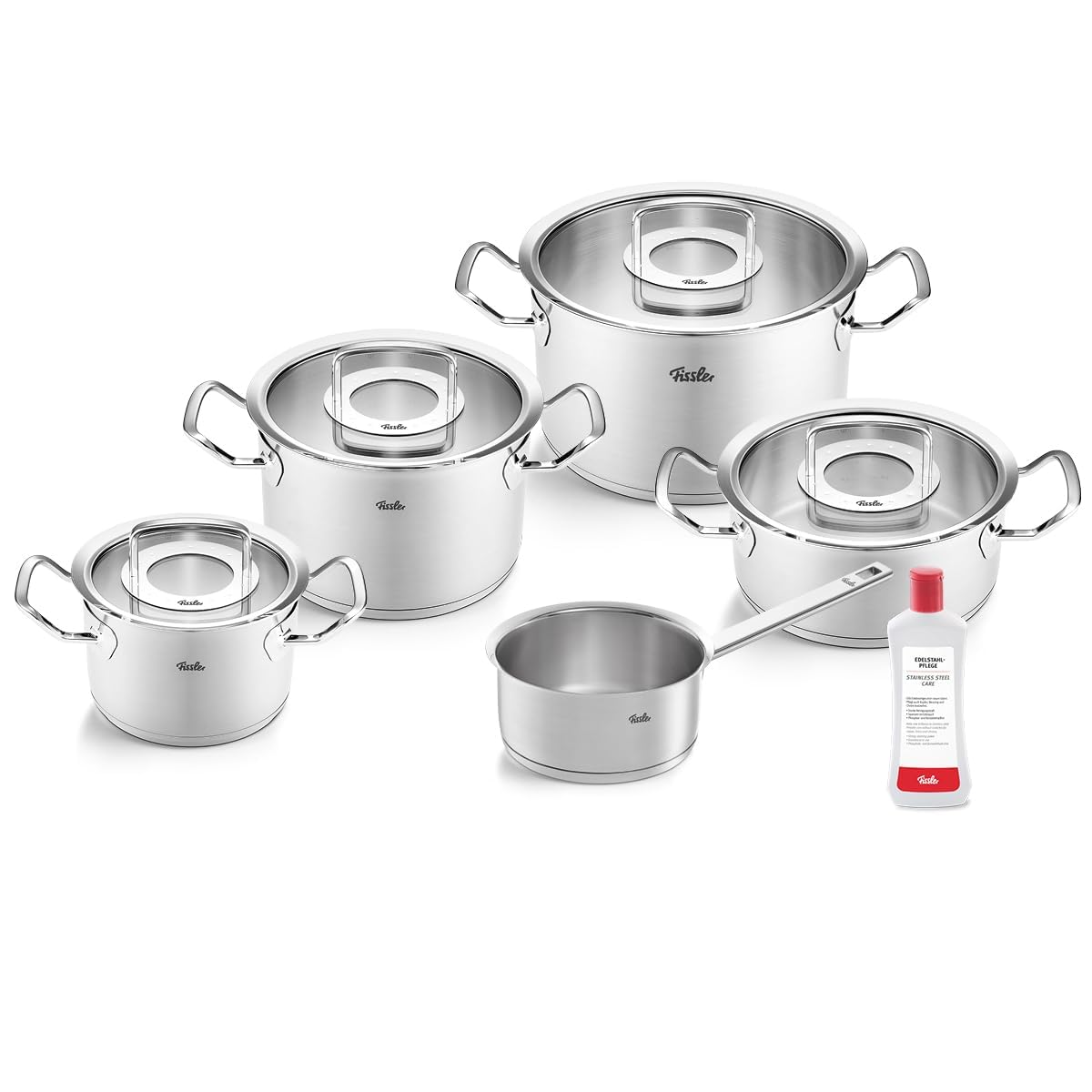 Fissler Original-Profi Collection/Edelstahl-Kochtopfset, 5-teilig, inkl. Glas-Deckel + Gratis Edelstahlpflege - Induktion, Silber