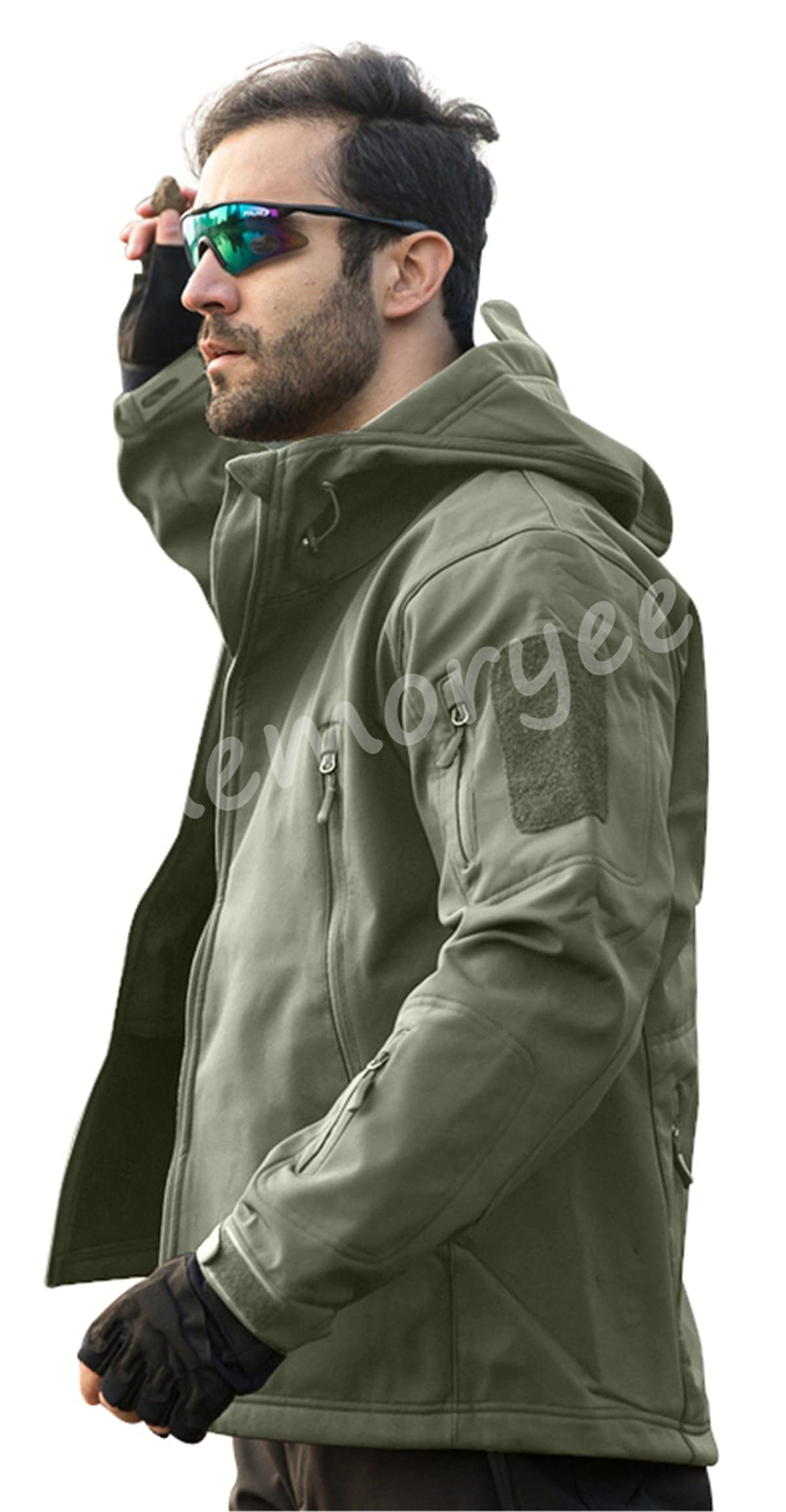 Memoryee Men's Waterproof Softshell Jackets, Warm Military Outdoor Tactical Hoodies, Camouflage Coat