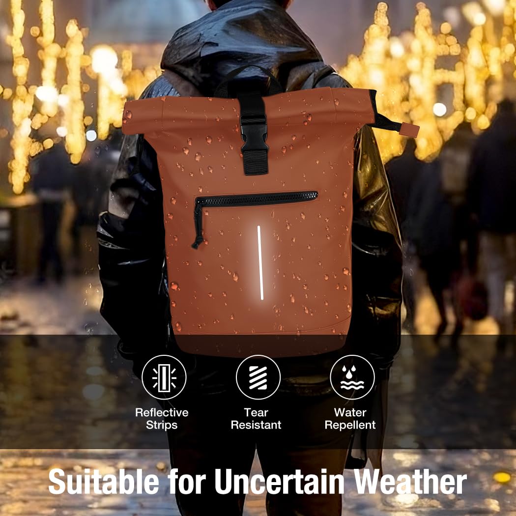 Lekeinchi Rolltop Rucksack Wasserdicht für Damen & Herren, Großer Laptop Rucksack mit Computerfach für 17 Zoll Laptop, Elegant Reiserucksack Daypack für Reisen, Radfahren, Uni Schule, Arbeit-Blau