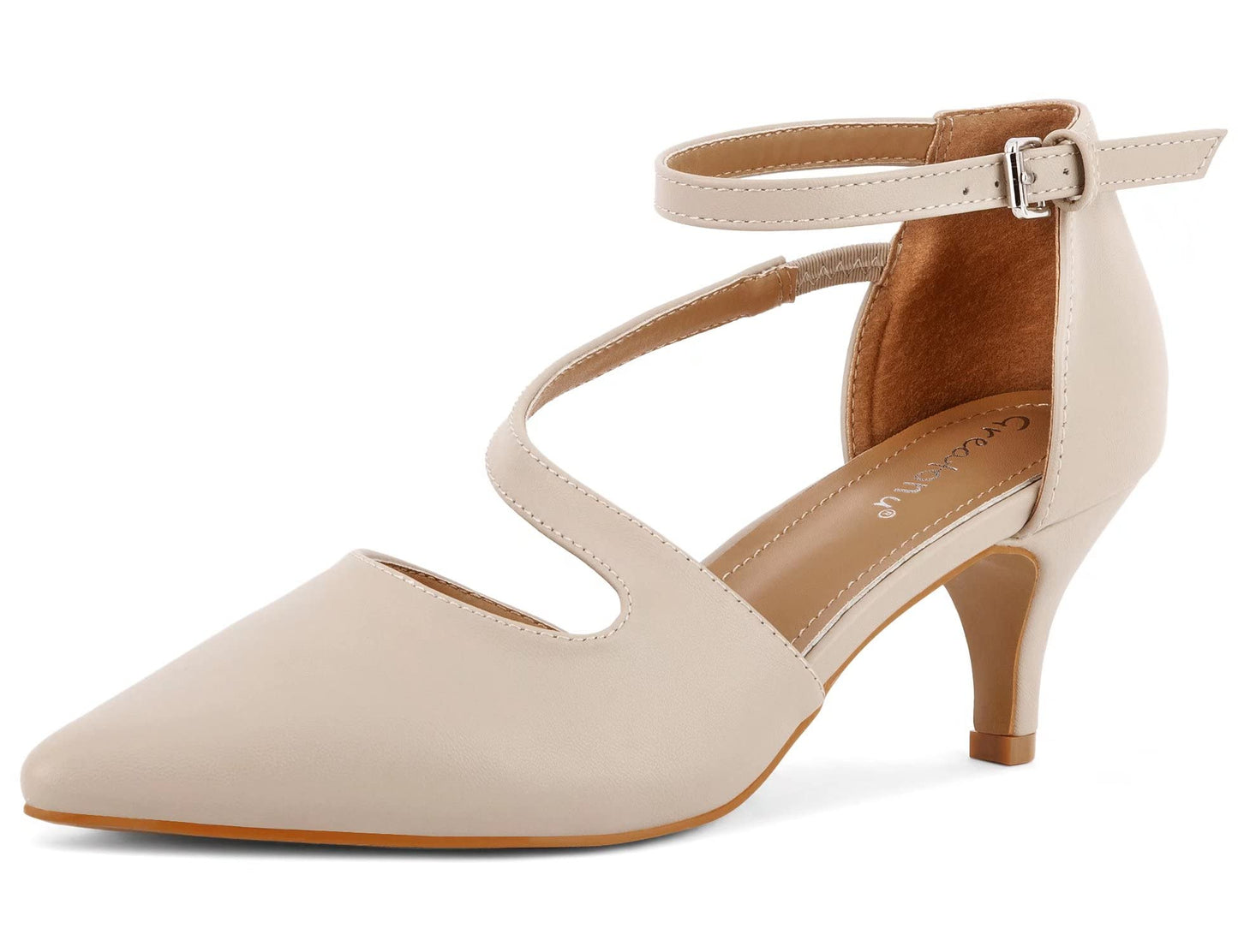 Greatonu Women's Pointed Toe Court Shoes with Ankle Strap and Kitten Heel