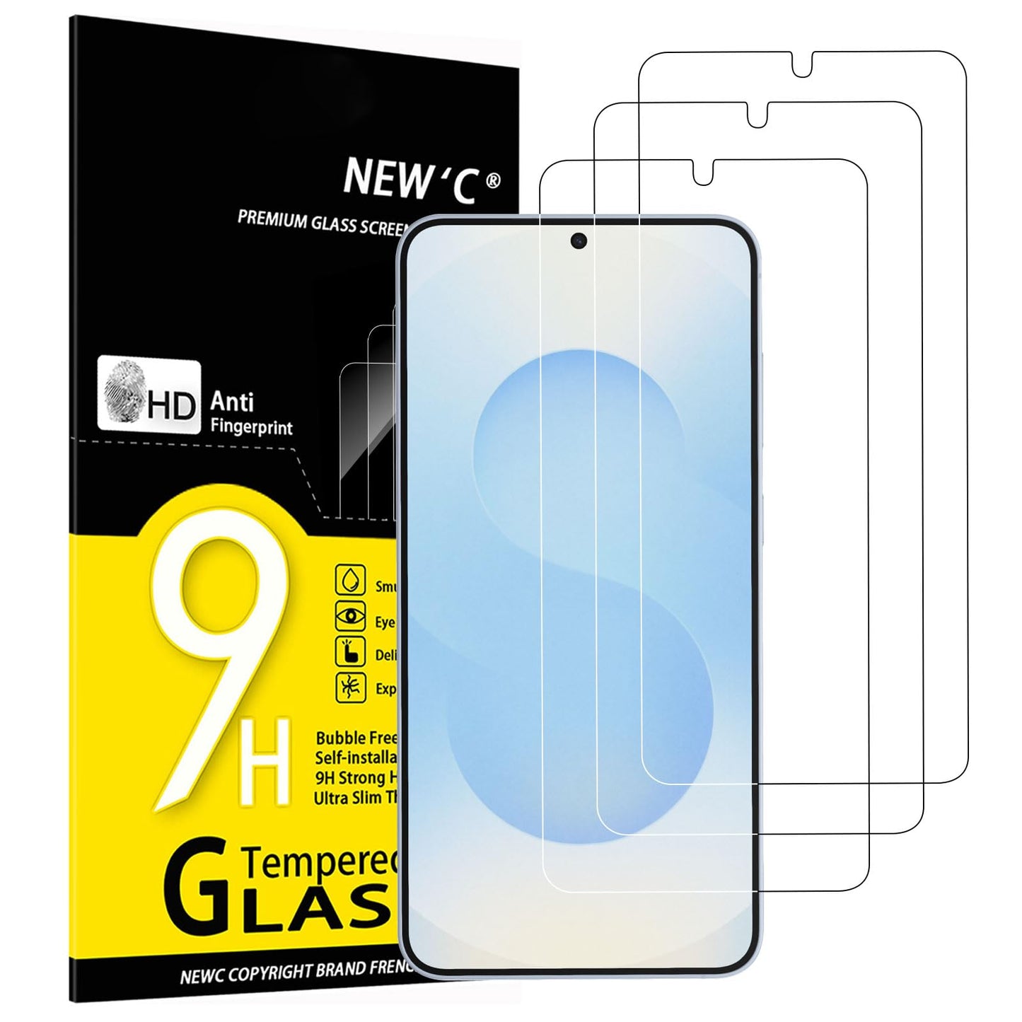 NEW'C Pack of 3 for Samsung Galaxy S25 Ultra Tempered Glass, Scratch Free, 9H Hardness, HD Screen Protector, Ultra Clear, Ultra Resistant