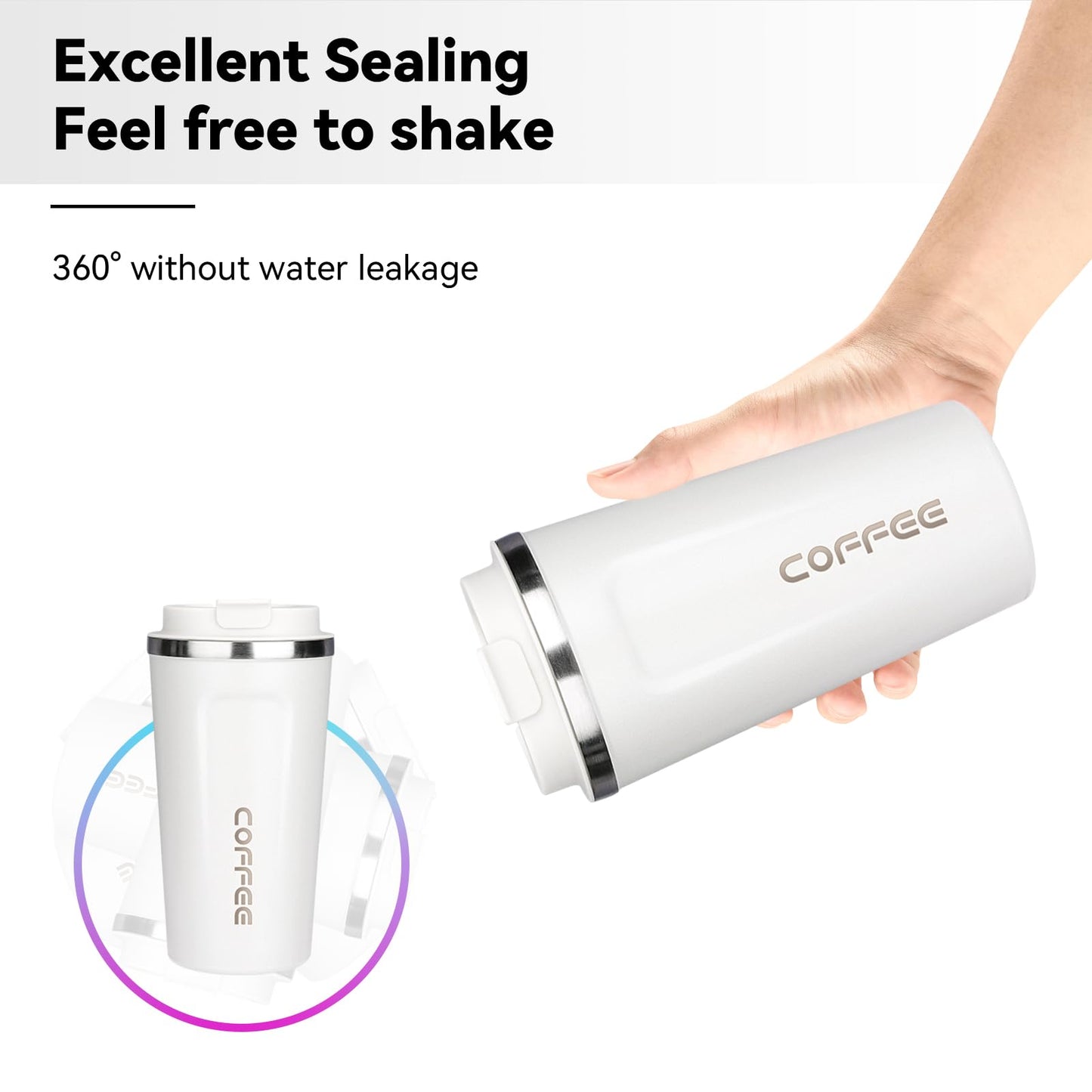 ERBO Kaffeebecher to go, Thermobecher Edelsthal, Auslaufsicher Kaffeetasse Kaffeebecher mit Deckel, Kaffeetasse Thermobecher für Unterwegs Umweltfreundlich, Weiß 380ml