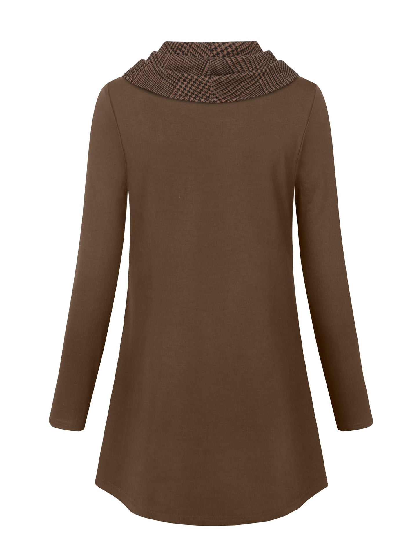 Gaharu Damen Tunika Langarm Elegant Pullover Lang Sweatshirt Schalkragen Patchwork Pulli