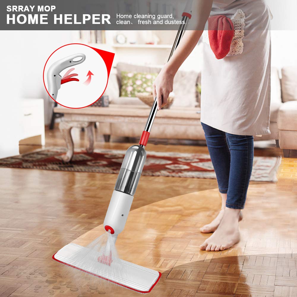 Masthome Wischmopp Bodenwischer Bodenreiniger,Mikrofaser Mopp mit 128cm Teleskopstiel,Wischer Boden Flachmopp mit 4 Moppads für Hartholz,Laminat,Fliesen,Marmor,Send Scraping Dust