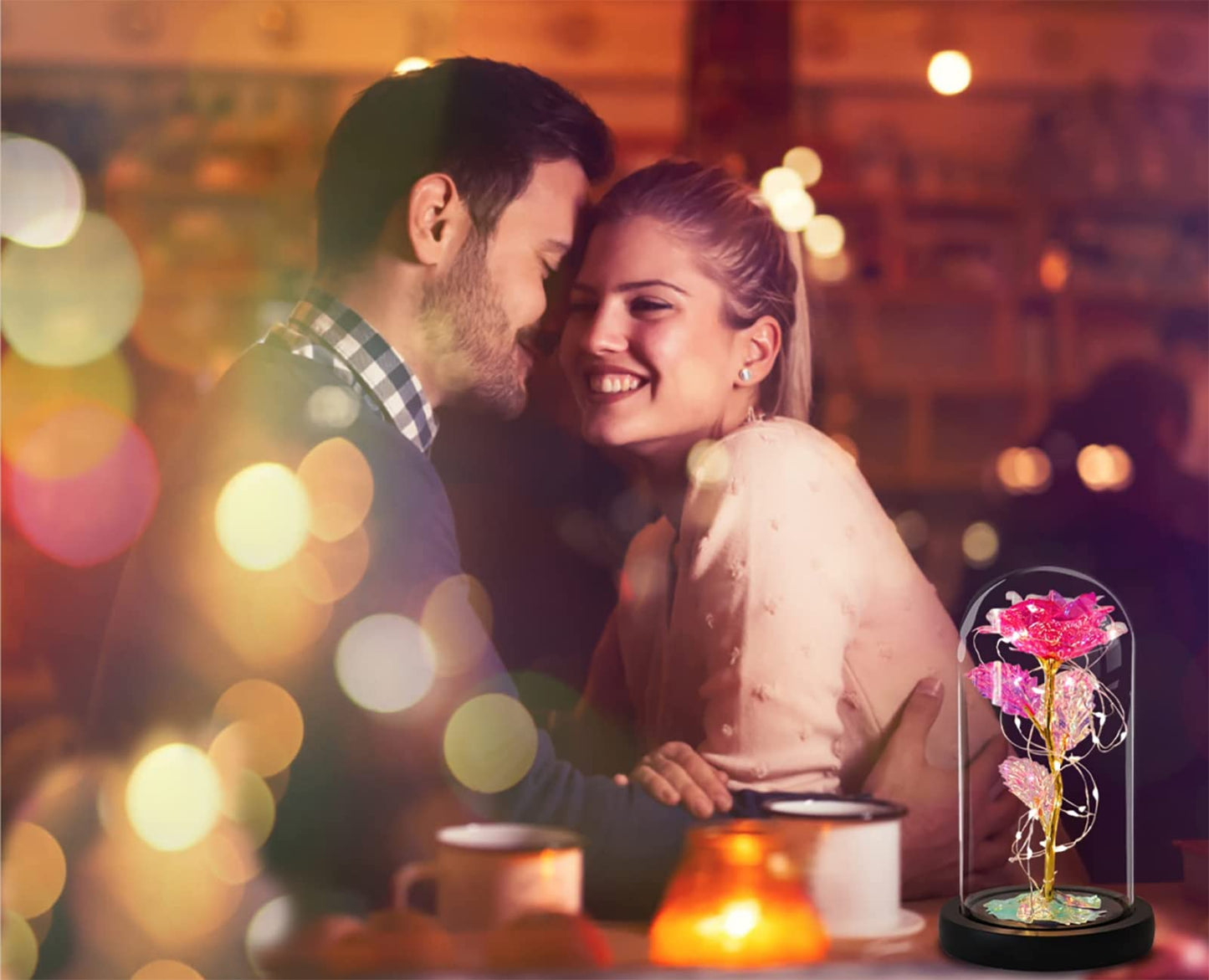 Touloube Geschenke Für Frauen, Galaxy Rose Blume Geschenk, Infinity Rose in Glaskuppel, LED-Lichterkette auf der Kristallrose, Geschenk für Frauen,Hochzeit,Muttertag,Jahrestag und Geburtstag