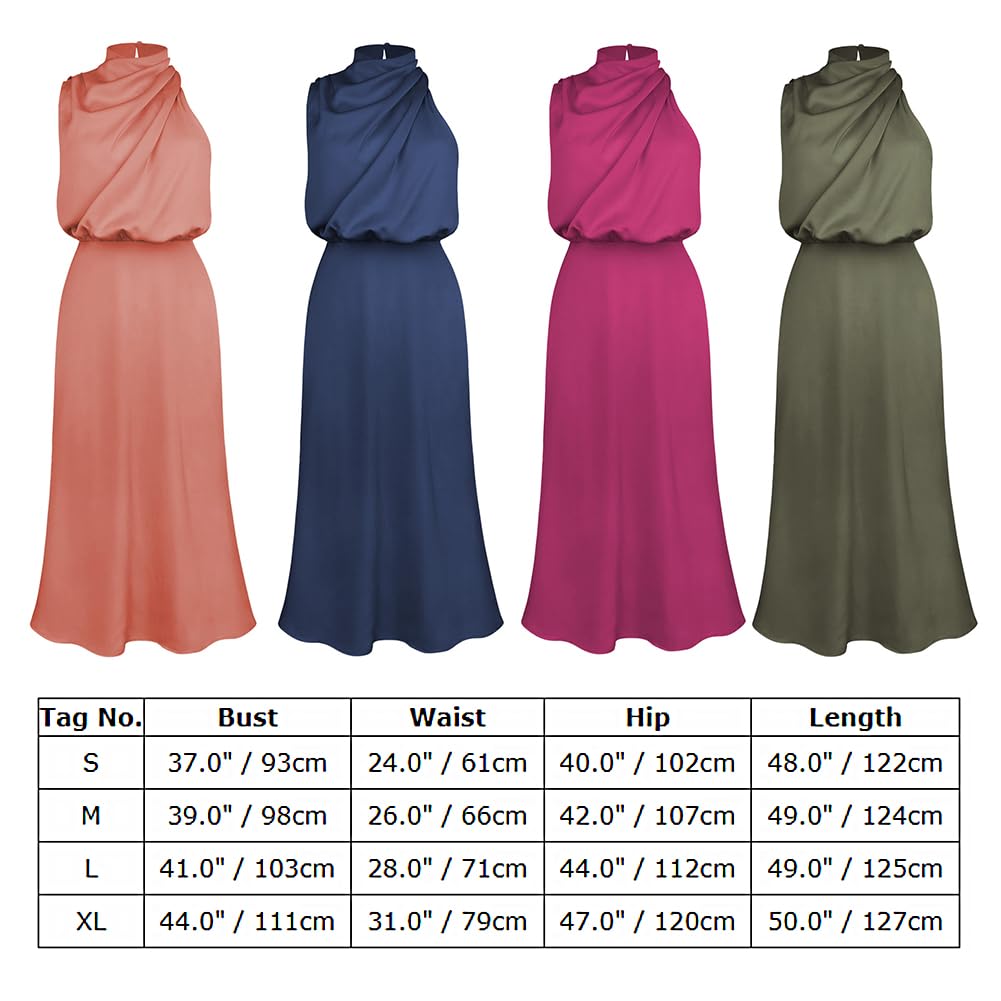 Odizli Damen Elegant Ärmellos Neckholder Satin Sommer Hochzeit Lang Abendkleider