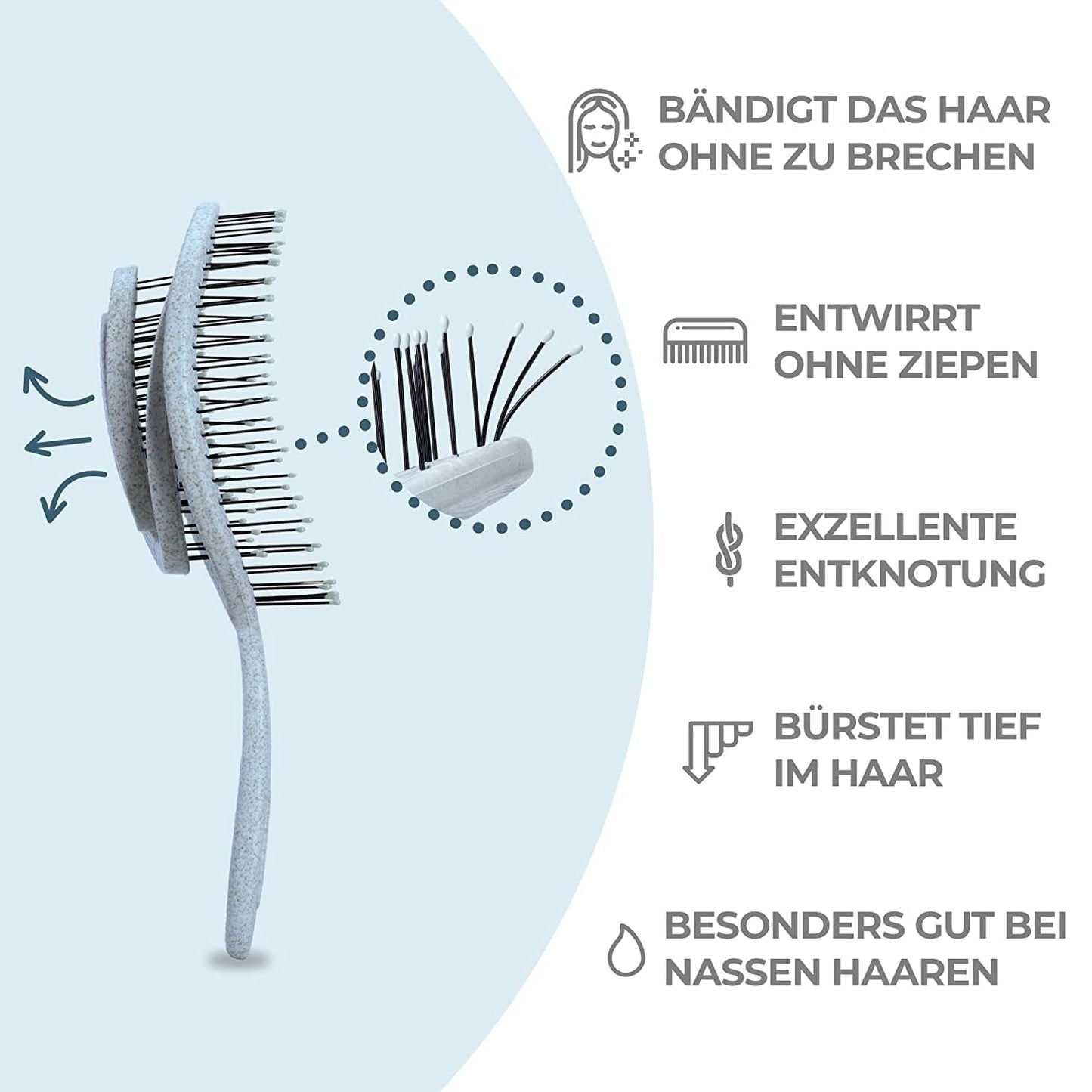 Ninabella Haarbürste ohne Ziepen für Damen, Herren & Kinder - Entwirrbürste auch für Locken & Lange Haare - Einzigartige Profi Detangler-Bürste mit Spiralfeder - Schwarz