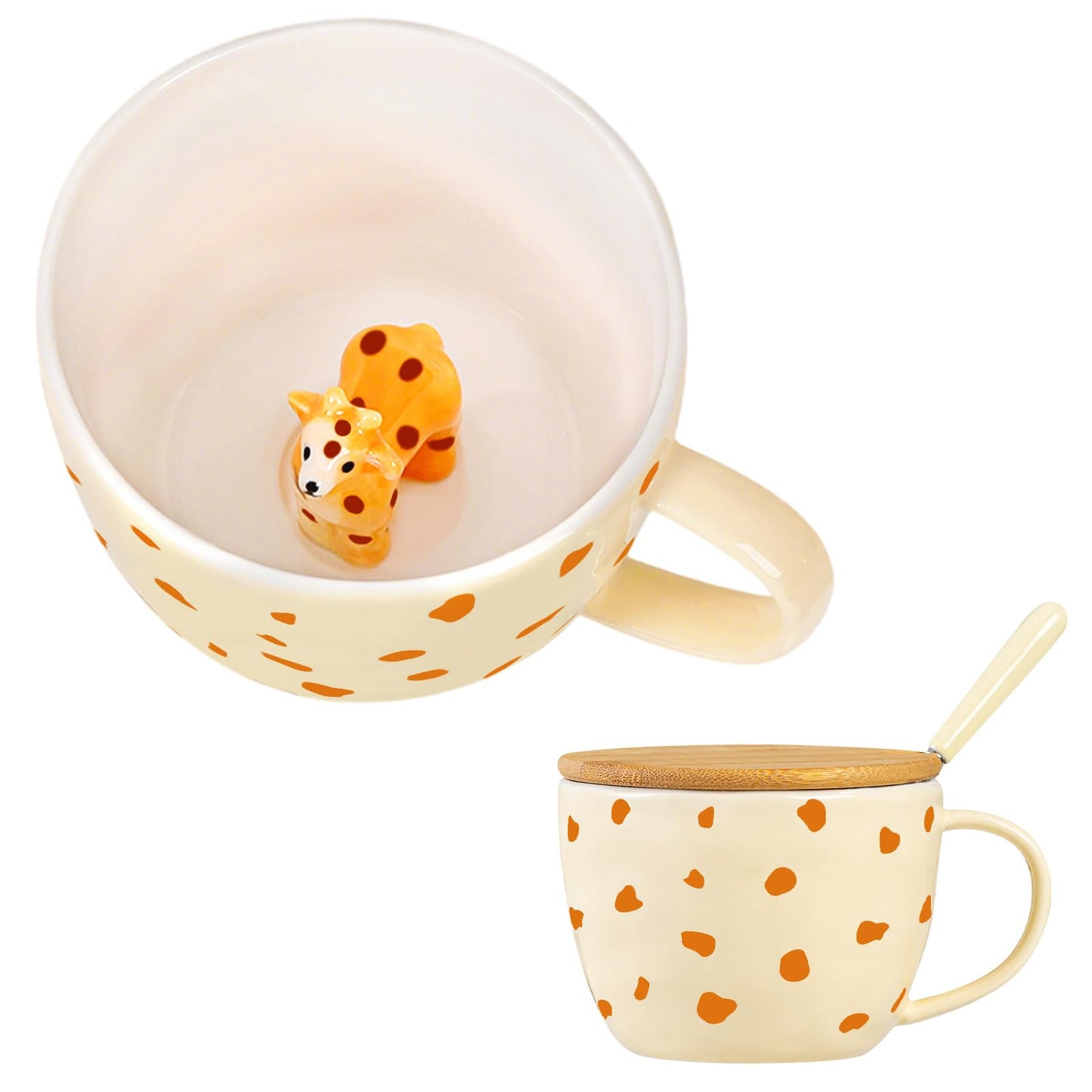 BigNoseDeer Süße Sachen Keramik Katze Kaffeetasse Teetasse Deckel Löffel Lustige Tassen Geschenke für Frauen Kaffeebecher 3D Tasse Personalisiert Cappuccino Tasse Beste Freundin Weihnachten Geschenk