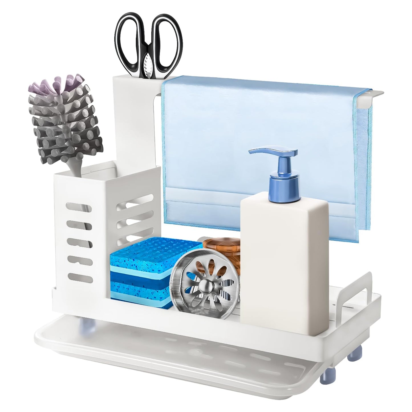 Shunfaji Spülbecken Organizer Spülbecken Caddy Organizer Edelstahl Utensilien Korb für Küche & Badezimmer mit Abflusspfanne, Klebstoff Arbeitsplatte Dual-Use Schwamm Bürste Seifenschale Halter