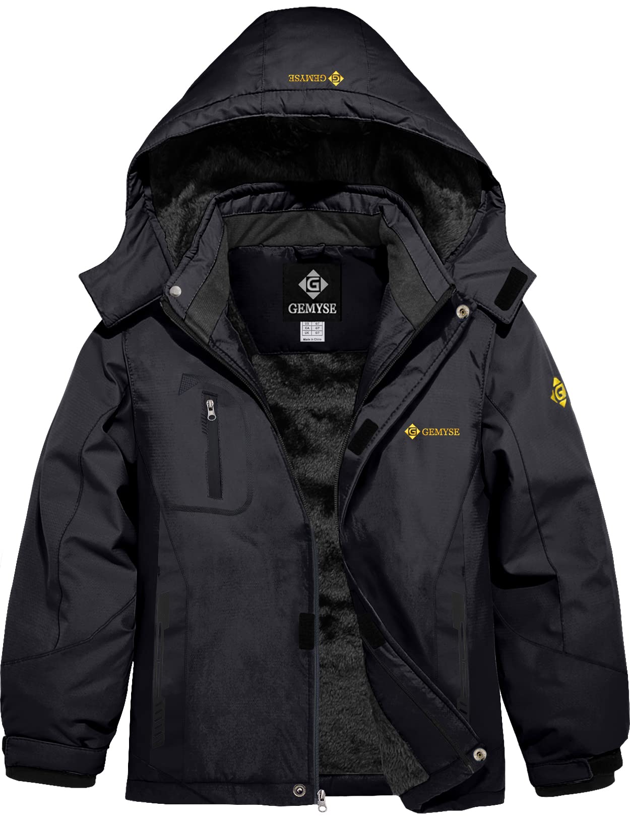 Gemyse Boys' Waterproof Ski Jacket, Windproof Fleece Jacket, Outdoor Winter Jacket, Rain Jacket with Hood