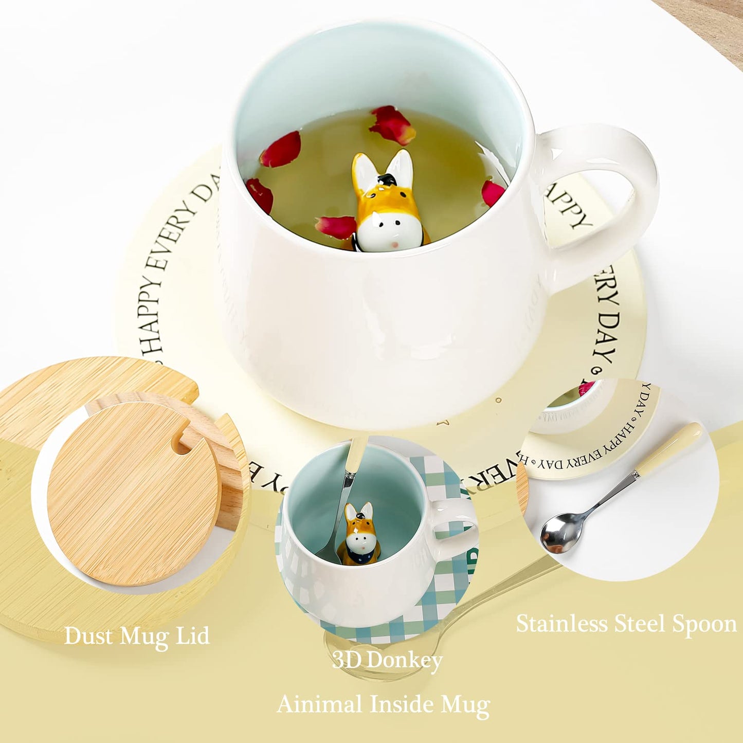 BigNoseDeer Süße Sachen Keramik Katze Kaffeetasse Teetasse Deckel Löffel Lustige Tassen Geschenke für Frauen Kaffeebecher 3D Tasse Personalisiert Cappuccino Tasse Beste Freundin Weihnachten Geschenk
