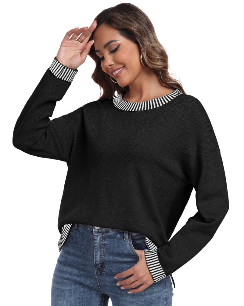 PrinStory Pullover Damen Strickpullover Langarm Rundhals Elegant Lässig Sweatshirt Warm Damen Winter Pullis Strickwaren