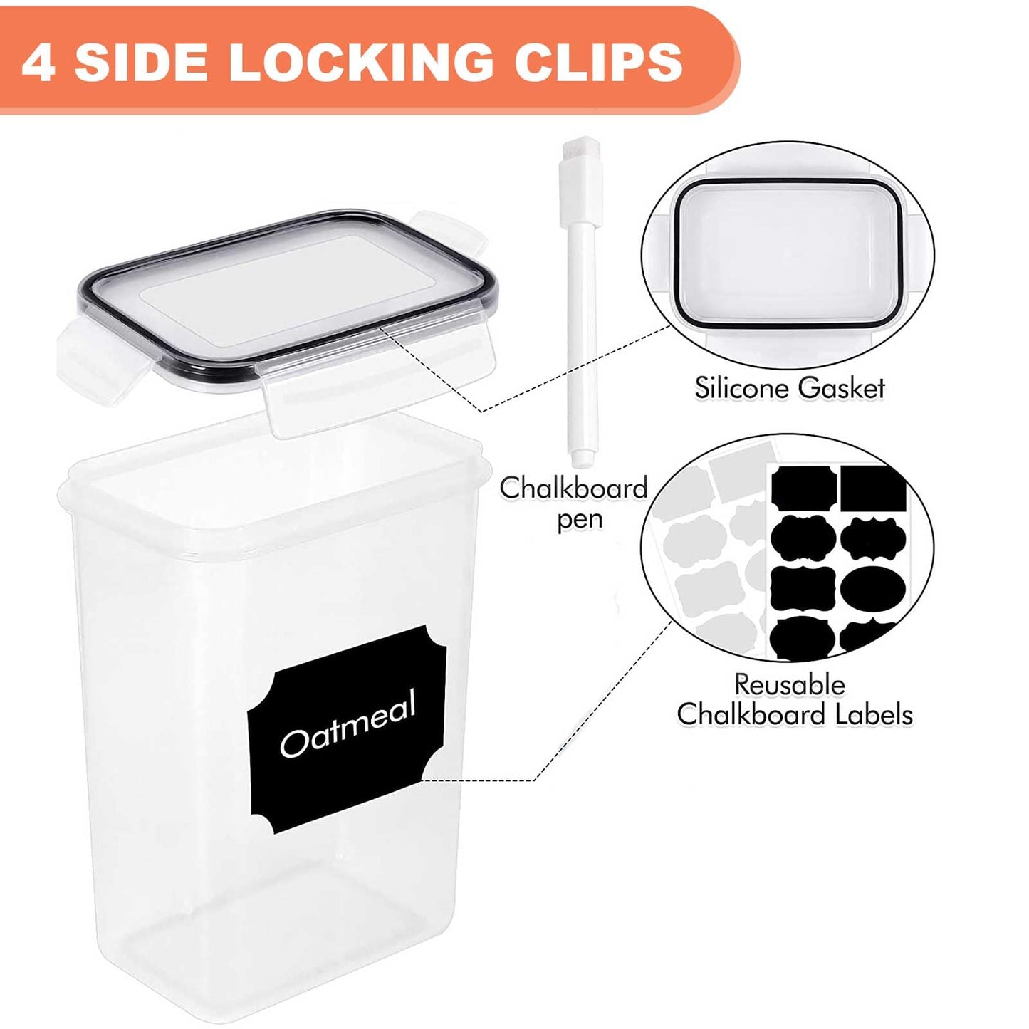 stusgo 24 Airtight Food Storage Containers with Lids Plastic Containers for Kitchen and Organization Cereal Flour and Sugar BPA Free Includes Spoon, Labels and a Pen