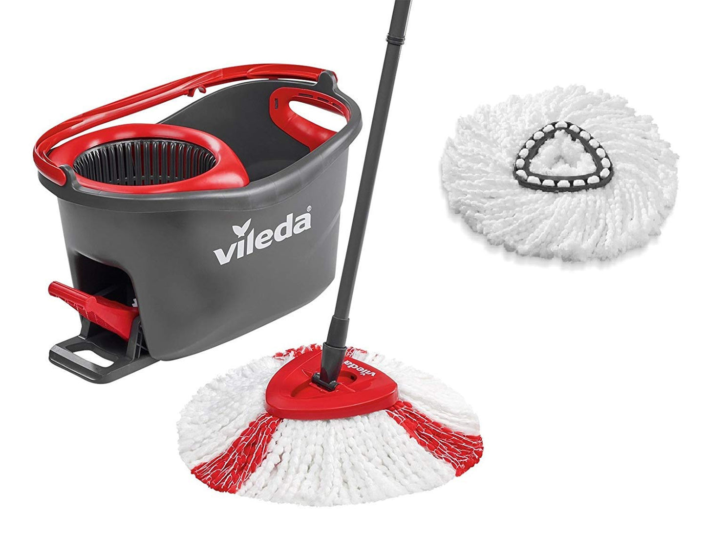 Vileda Turbo Wischmopp Komplett Set, Bodenwischer mit Teleskopstiel, Mikrofaser Moppkopf mit Kraftfasern und Eimer mit Powerschleuder, schnell und reinigungsstark, Stiellänge 75-130cm