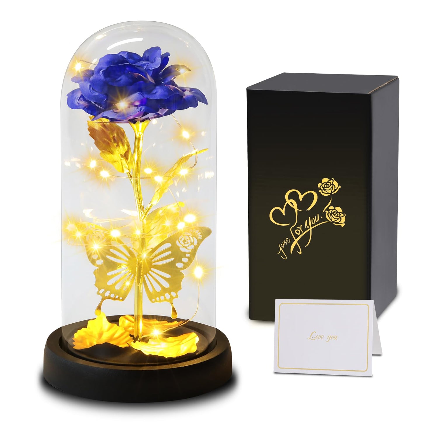 Touloube Geschenke Für Frauen, Galaxy Rose Blume Geschenk, Infinity Rose in Glaskuppel, LED-Lichterkette auf der Kristallrose, Geschenk für Frauen,Hochzeit,Muttertag,Jahrestag und Geburtstag