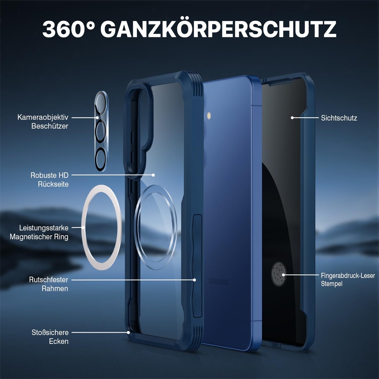CENHUFO Privacy Screen Case for Samsung Galaxy S25 Ultra, Magnetic Mobile Phone Case with Built-in Privacy Tempered Glass Screen Protector and Camera Protection, 360 Degree Protective Case, Shockproof