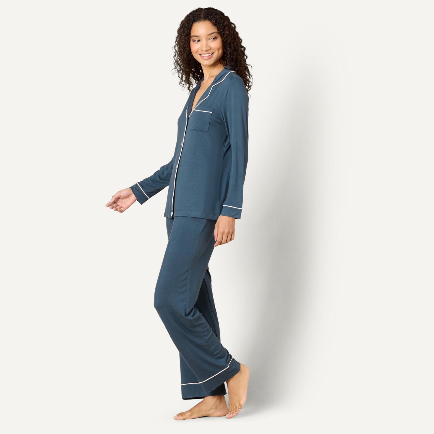 Amazon Essentials x Sofia Grainge Damen Pyjama-Set aus elastischer Modalfaser mit Langen Ärmeln und bodenlangem Unterteil