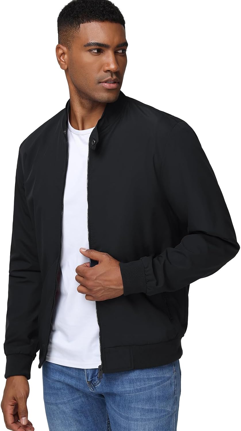 HOTIAN Herren Jacke Leichte Windbreaker Bomberjacke mit Stehkragen Jacke Übergangsjacke Freizeit jacke mit Reißverschlusstaschen