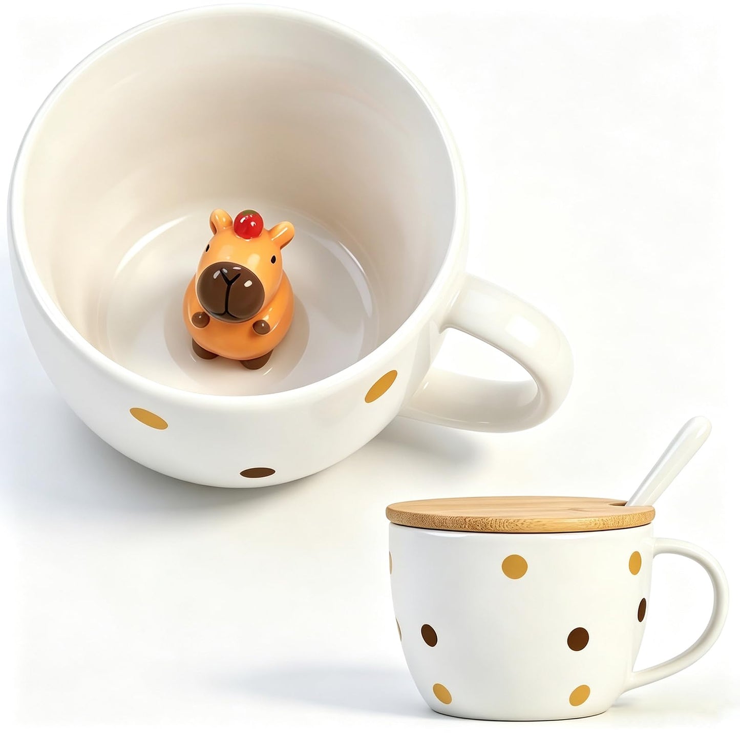 BigNoseDeer Süße Sachen Keramik Katze Kaffeetasse Teetasse Deckel Löffel Lustige Tassen Geschenke für Frauen Kaffeebecher 3D Tasse Personalisiert Cappuccino Tasse Beste Freundin Weihnachten Geschenk