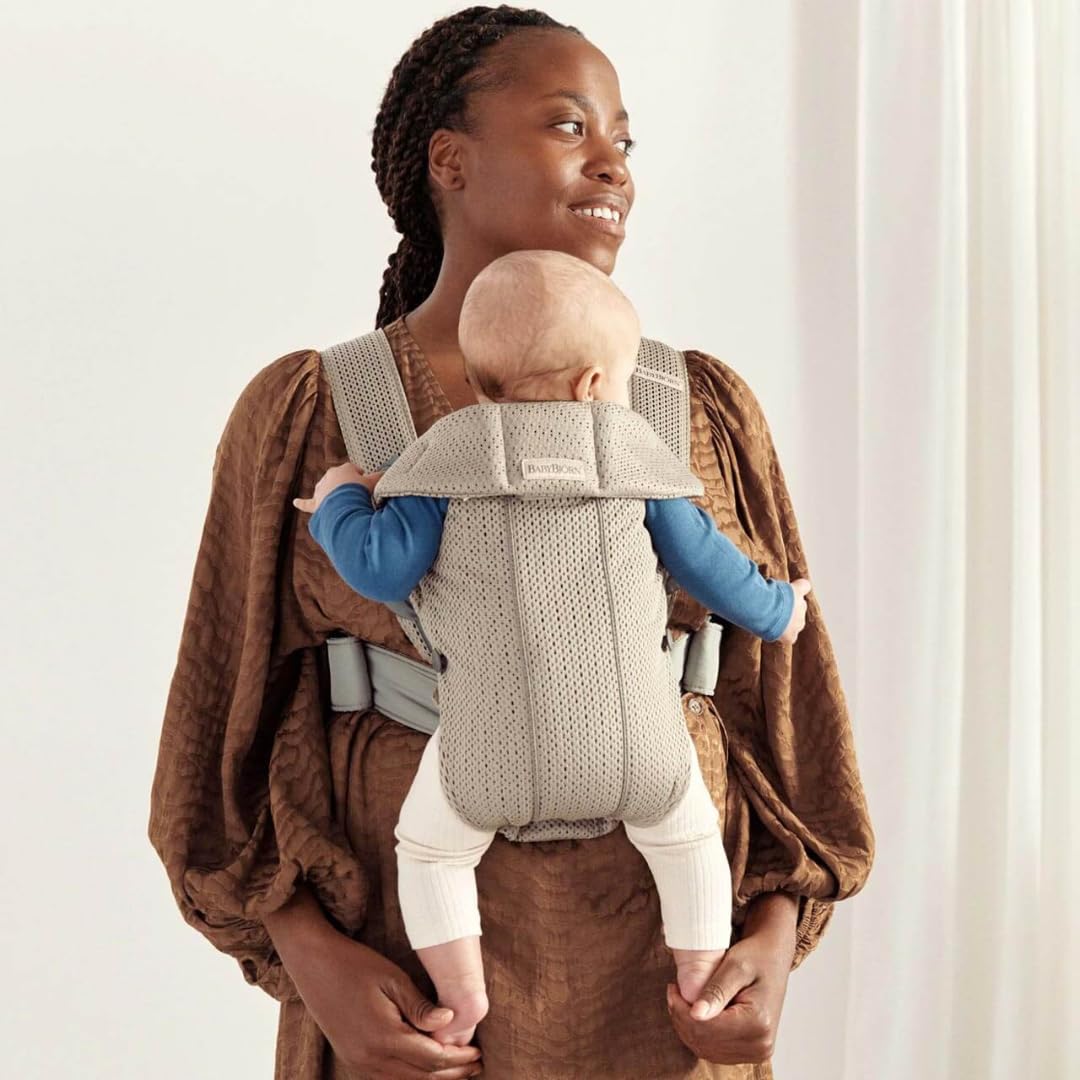 BabyBjörn Babytrage Mini, 3D-Netzstoff, Grau-Beige